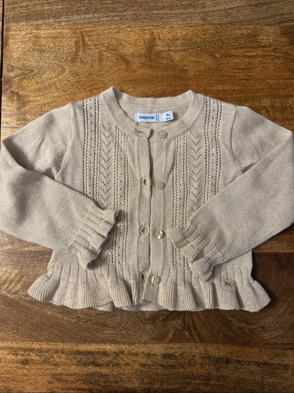 Mayoral Beige Ruffle Hem Knit Cardigan for Girls